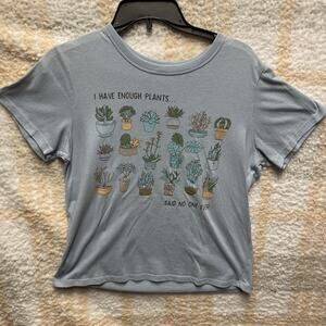 Zoe + Liv Target Womens Short Sleeve Graphic Tee Shirt Top Plants Blue M